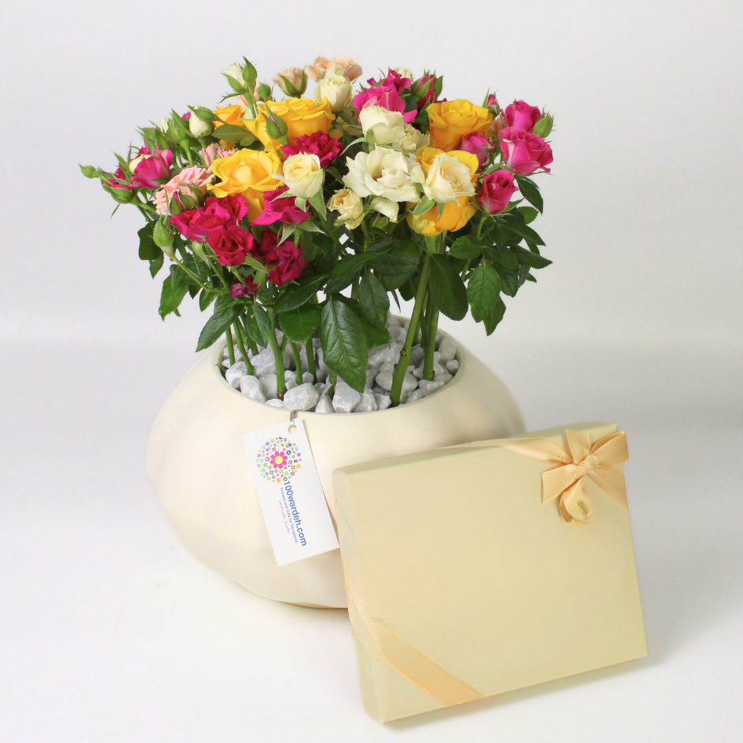Luxury Mixed Spray Roses in White Pot